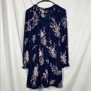 Massini Blue and Pink Floral Lightweight Long Sleeve Summer Dress
